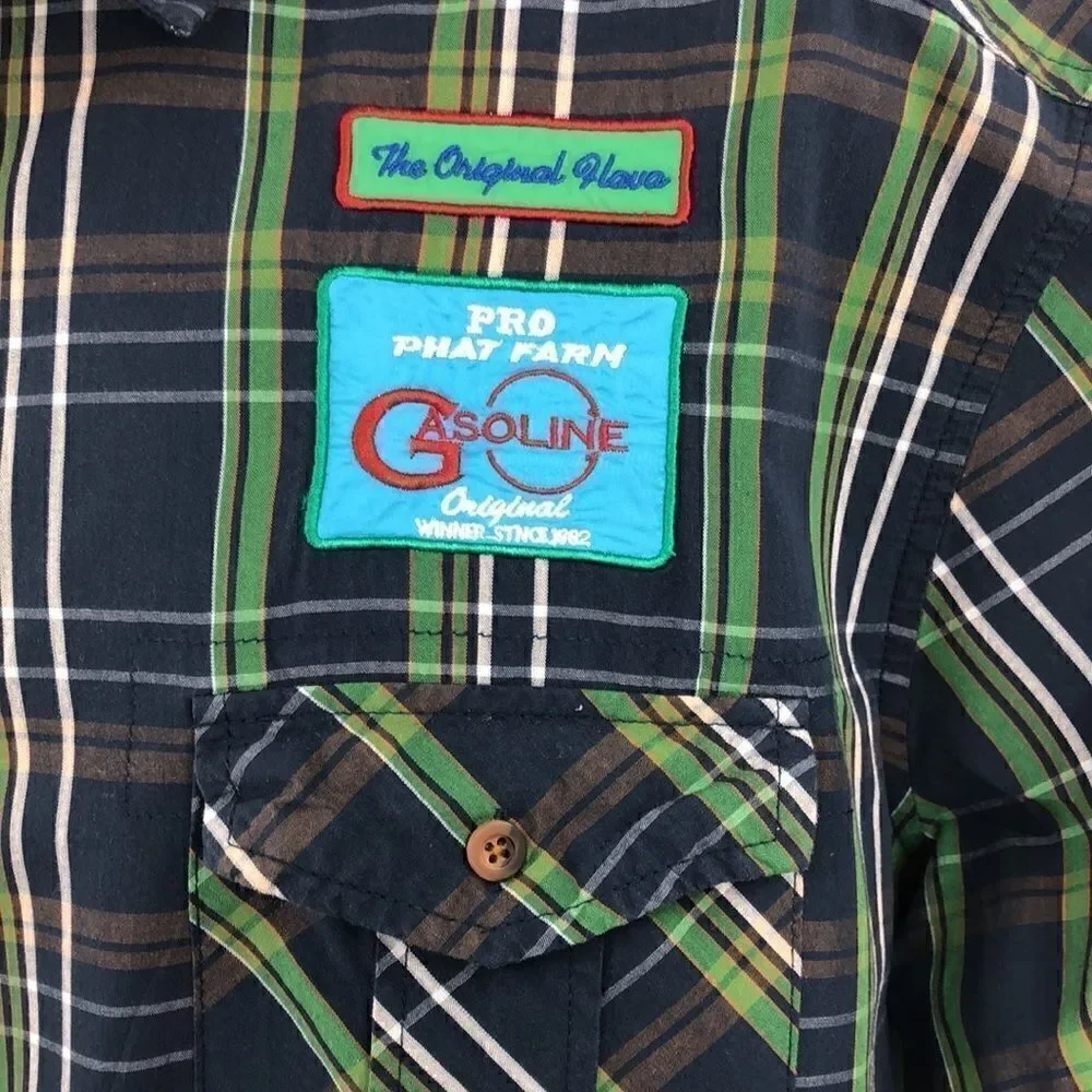 Phat Farm men’s blue green plaid short sleeve shirt Xxl